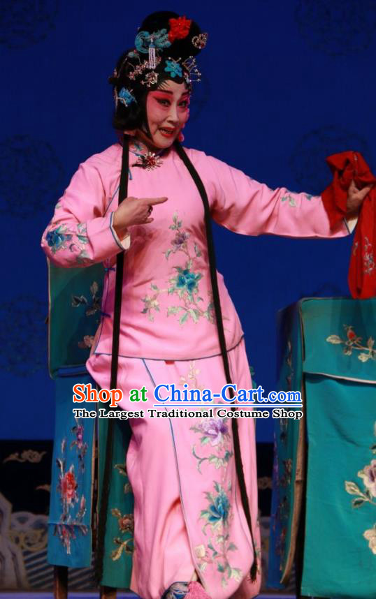 Chinese Shanxi Clapper Opera Young Female Yan Xijiao Garment Costumes and Headdress Sha Xi Traditional Bangzi Opera Hua Tan Pink Dress Actress Apparels