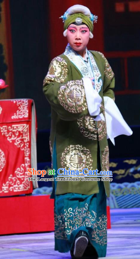 Chinese Shanxi Clapper Opera Laodan She Saihua Garment Costumes and Headdress Women General of Yang Family Traditional Bangzi Opera Elderly Female Dress Apparels
