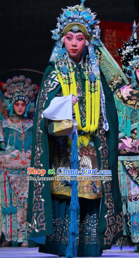 Chinese Shanxi Clapper Opera Dame Garment Costumes and Headdress Women General of Yang Family Traditional Bangzi Opera Pantaloon She Saihua Dress Apparels