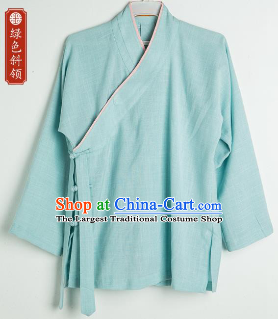 Asian Chinese Traditional Tang Suit Green Flax Shirt Martial Arts Costumes China Kung Fu Upper Outer Garment Clothing for Kids
