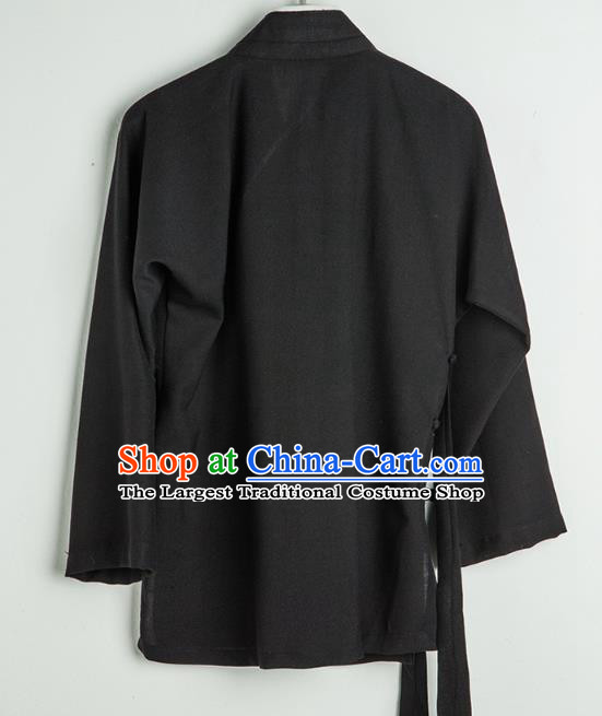 Asian Chinese Traditional Tang Suit Black Flax Shirt Martial Arts Costumes China Kung Fu Upper Outer Garment Clothing for Kids
