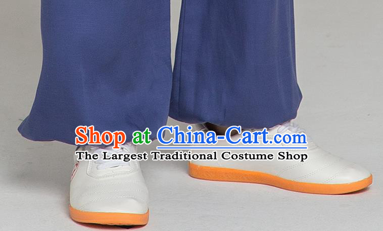 Professional Chinese Tang Suit Navy Linen Blouse and Pants Outfits Martial Arts Shaolin Gongfu Costumes Kung Fu Training Garment for Women