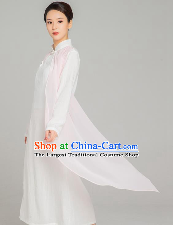 Asian Chinese Traditional Tang Suit Pink Chiffon Cloak Dress Martial Arts Costumes China Kung Fu Garment for Women