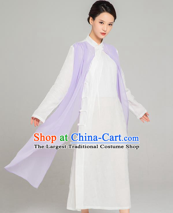 Asian Chinese Traditional Tang Suit Lilac Chiffon Cloak Dress Martial Arts Costumes China Kung Fu Garment for Women