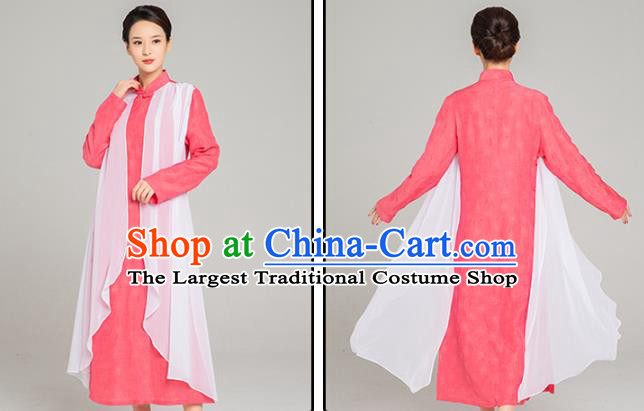 Asian Chinese Traditional Tang Suit Chiffon Cloak Rosy Dress Martial Arts Costumes China Kung Fu Garment for Women