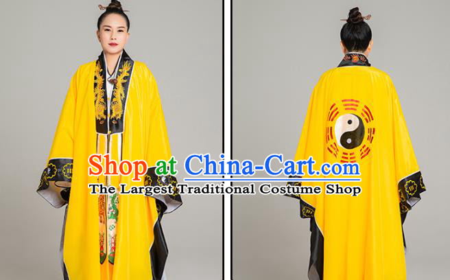 Traditional Chinese Tai Chi Yellow Eight Diagrams Priest Frock Martial Arts Costumes China Taoist Nun Garment Embroidered Dragon Gown for Women