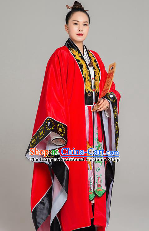 Traditional Chinese Tai Chi Red Eight Diagrams Priest Frock Martial Arts Costumes China Taoist Nun Garment Embroidered Dragon Gown for Women