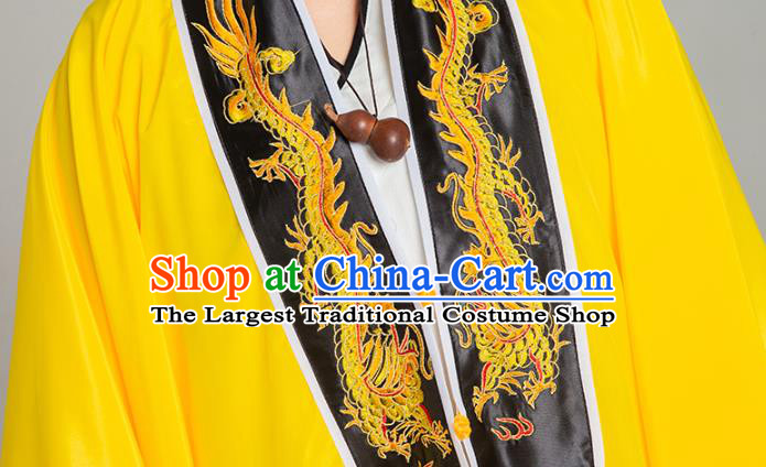 Traditional Chinese Taoism Yellow Koshibo Priest Frock Martial Arts Costumes China Taoist Nun Garment Embroidered Dragon Tai Chi Gown for Women
