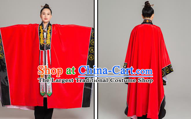 Traditional Chinese Taoism Red Koshibo Priest Frock Martial Arts Costumes China Taoist Nun Garment Embroidered Dragon Tai Chi Gown for Women