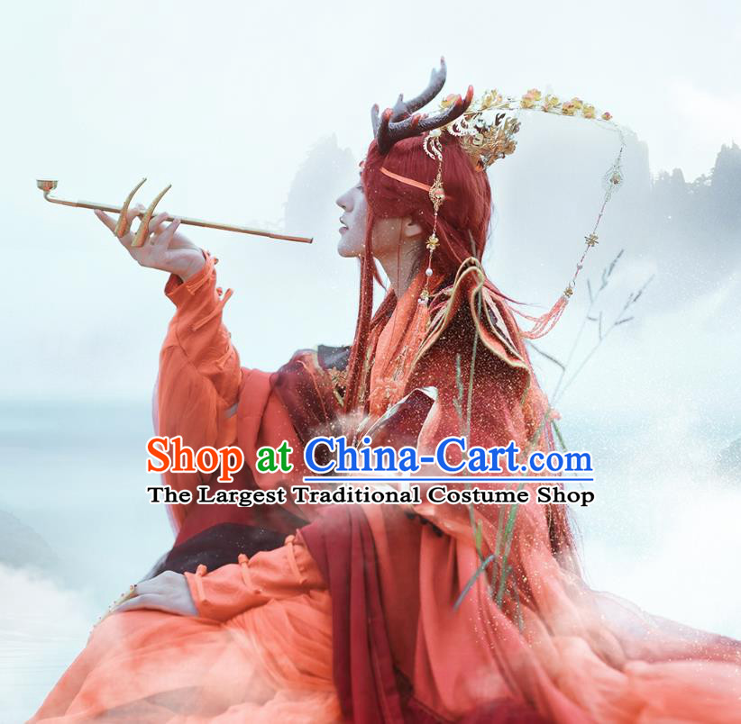 Top Chinese Cosplay Dragon King Dan Zhu Costume Ancient Swordsman Dongfang Bubai Red Clothing for Men