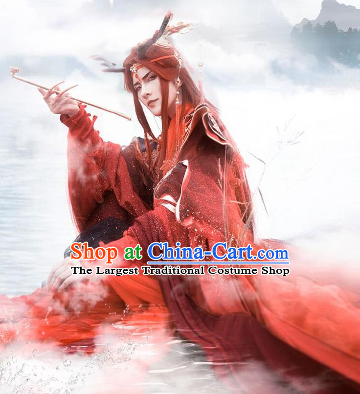 Top Chinese Cosplay Dragon King Dan Zhu Costume Ancient Swordsman Dongfang Bubai Red Clothing for Men