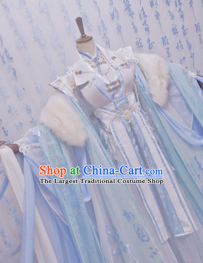 Chinese Traditional Cosplay Blue Hanfu Dress Costumes Ancient Princess Apparels for Women