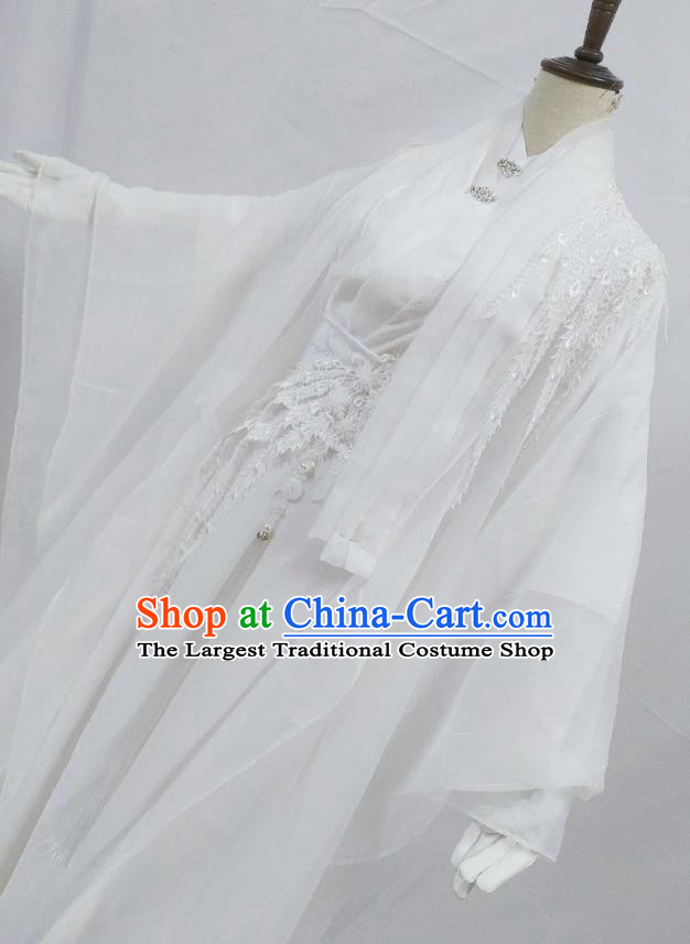 Top Chinese Cosplay Noble Childe Costume Ancient Swordsman Prince White Clothing for Men