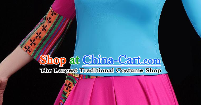 Traditional Chinese Folk Dance Costumes Stage Show Garment Rosy Dress for Women