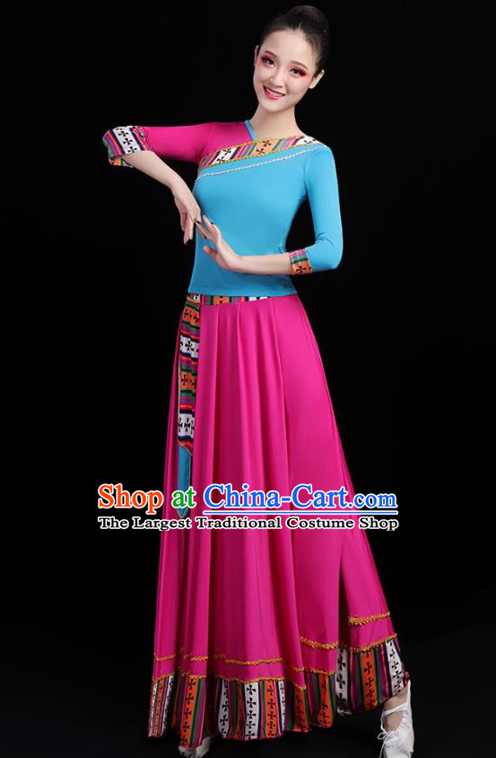 Traditional Chinese Folk Dance Costumes Stage Show Garment Rosy Dress for Women