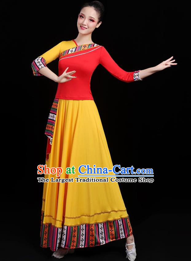 Traditional Chinese Folk Dance Costumes Stage Show Garment Yellow Dress for Women