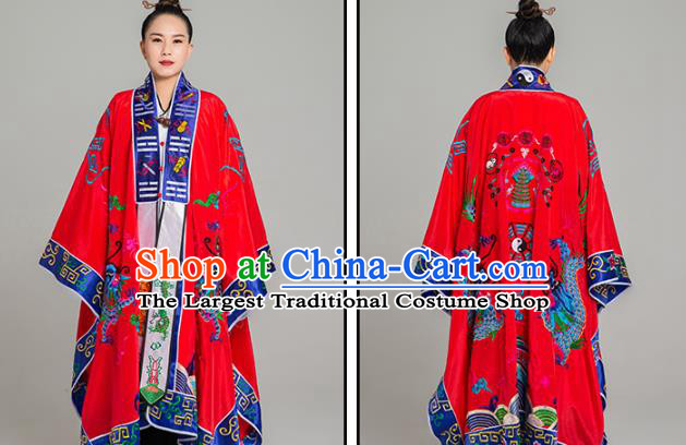Traditional Chinese Embroidered Dragon Red Gown Taoist Nun Koshibo Priest Frock Martial Arts Costumes China Taoism Tai Chi Garment for Women
