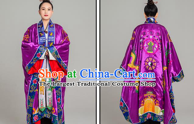Traditional Chinese Embroidered Dragon Purple Gown Taoist Nun Koshibo Priest Frock Martial Arts Costumes China Taoism Tai Chi Garment for Women