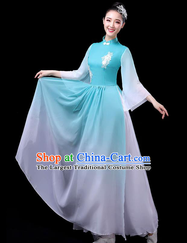 Traditional Chinese Umbrella Dance Costumes Stage Show Fan Dance Garment Classical Dance Blue Dress for Women