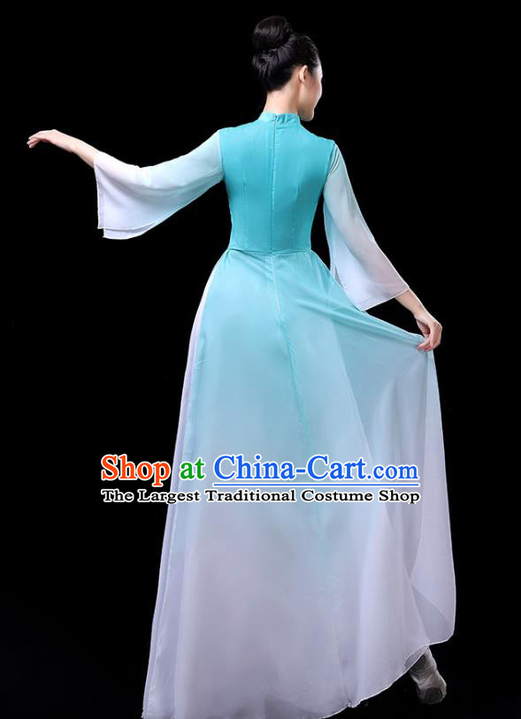 Traditional Chinese Umbrella Dance Costumes Stage Show Fan Dance Garment Classical Dance Blue Dress for Women