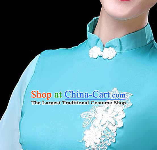 Traditional Chinese Umbrella Dance Costumes Stage Show Fan Dance Garment Classical Dance Blue Dress for Women