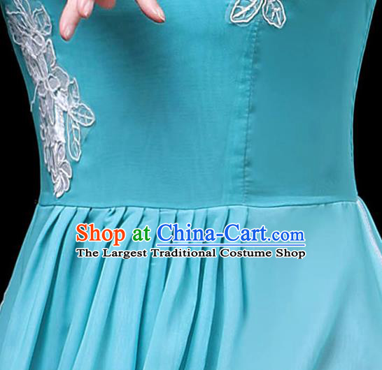 Traditional Chinese Umbrella Dance Costumes Stage Show Fan Dance Garment Classical Dance Blue Dress for Women