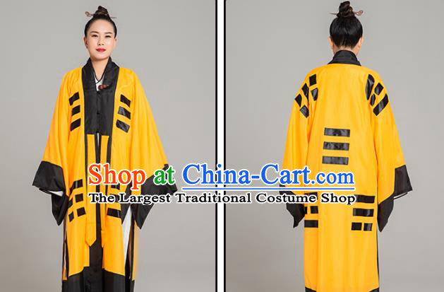 Asian Chinese Traditional Taoist Nun Yellow Tussah Silk Priest Frock Martial Arts Costumes China Kung Fu Garment Eight Diagrams Gown for Women