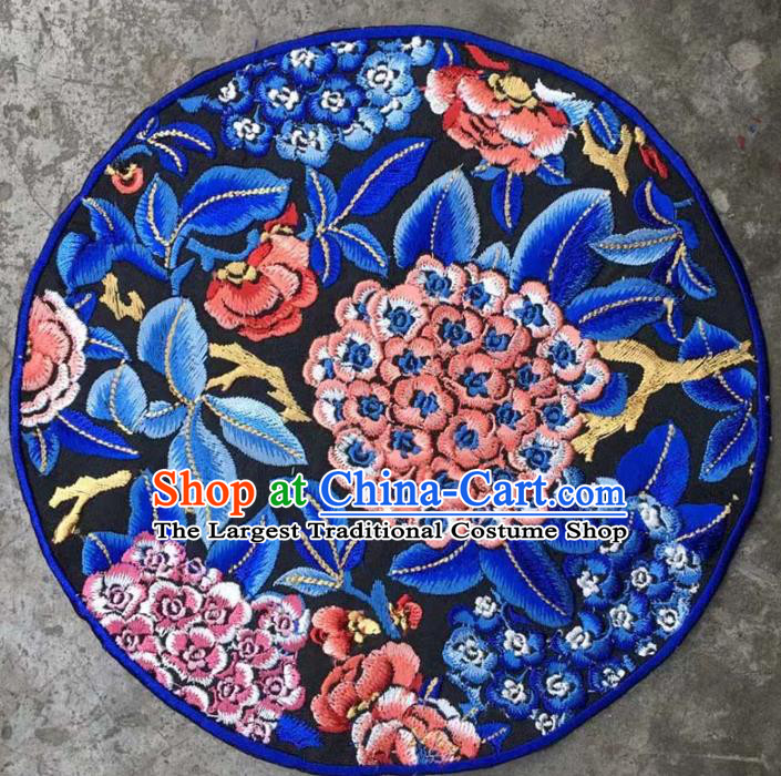 Chinese Traditional Embroidered Hydrangea Round Patch Decoration Embroidery Applique Craft Embroidered Clothing Accessories