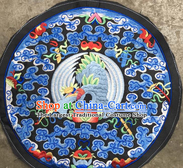 Chinese Traditional Embroidered Light Blue Clouds Birds Patch Decoration Embroidery Applique Craft Embroidered Round Accessories