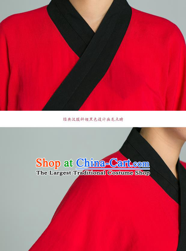 Professional Chinese Tai Chi Training Red Flax Blouse and Black Pants Costumes Kung Fu Garment Martial Arts Outfits for Women