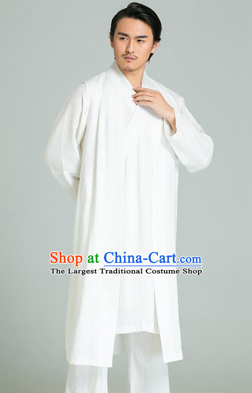 Top Grade Chinese Tai Chi Training White Uniforms Kung Fu Competition Costume Martial Arts White Vest Shirt and Pants for Men