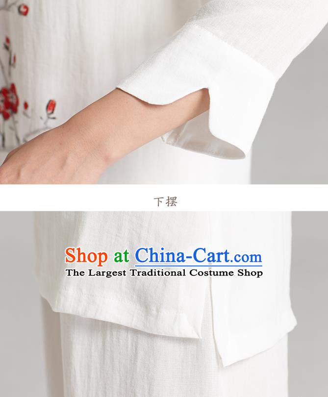 Professional Chinese Traditional Hand Painting Plum Flax Blouse and Pants Costumes Kung Fu Garment Wudang Tai Chi Training Outfits for Women