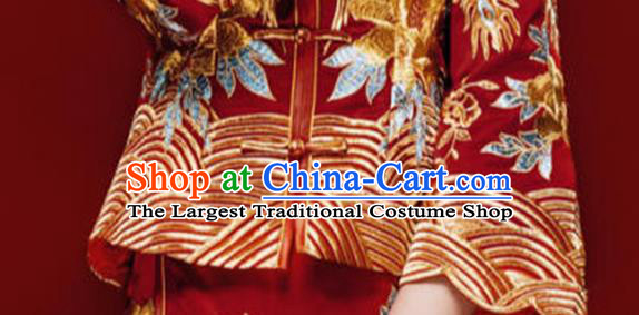 Chinese Traditional Wedding Embroidered Costumes Bride Apparels Xiuhe Suits Red Blouse and Dress for Women