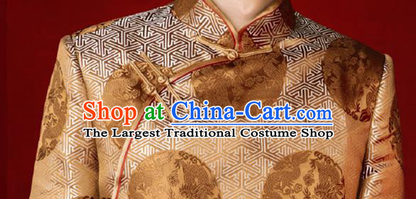 Top Chinese Traditional Bridegroom Costume Ancient Wedding Clothing Tang Suit Golden Mandarin Jacket and Gown for Men