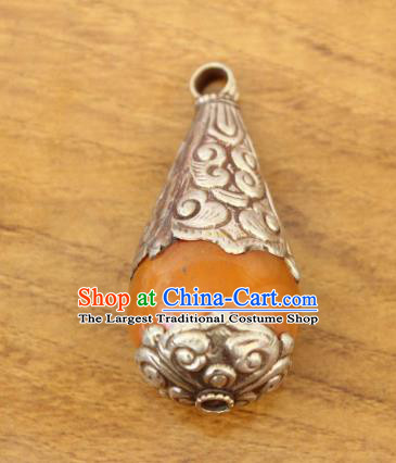 Chinese Traditional Tibetan Nationality Beeswax Jewelry Accessories Decoration Zang Ethnic Handmade Silver Carving Necklace Pendant for Women