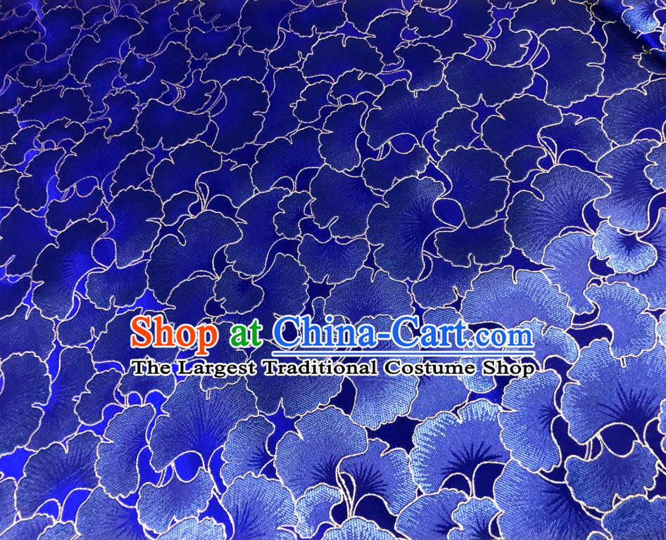 Asian Chinese Traditional Ginkgo Leaf Pattern Design Royalblue Brocade Fabric Silk Tang Suit Tapestry Material