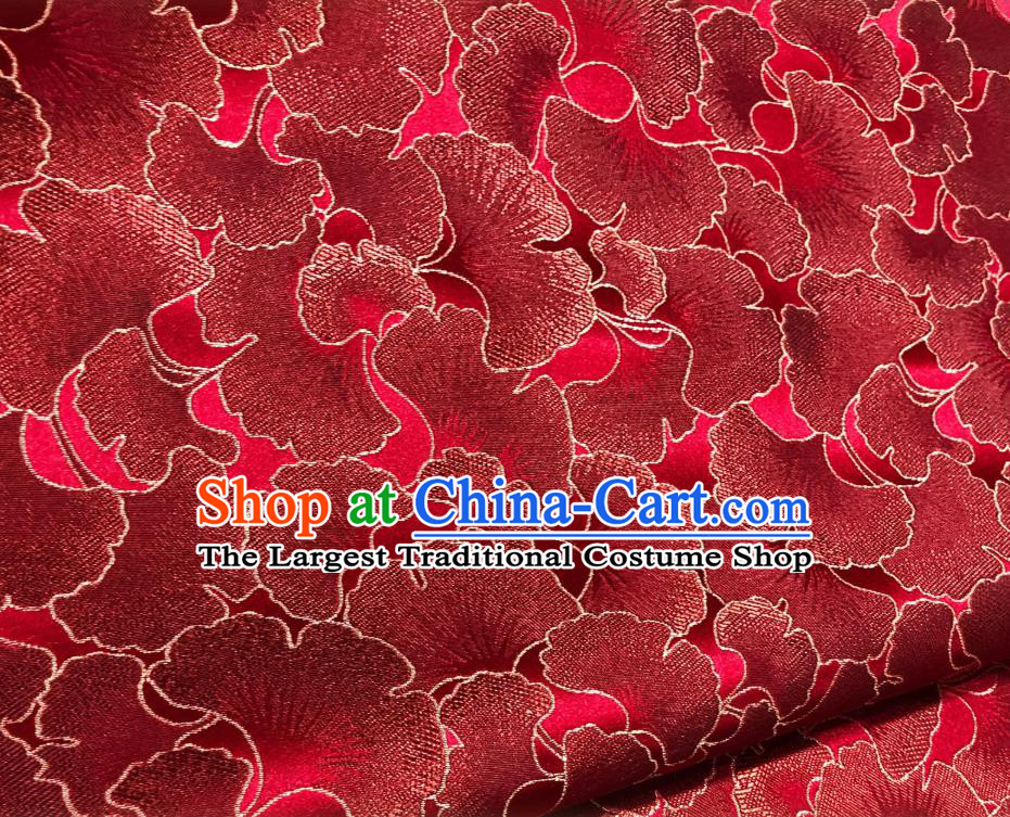Asian Chinese Traditional Ginkgo Leaf Pattern Design Red Brocade Fabric Silk Tang Suit Tapestry Material