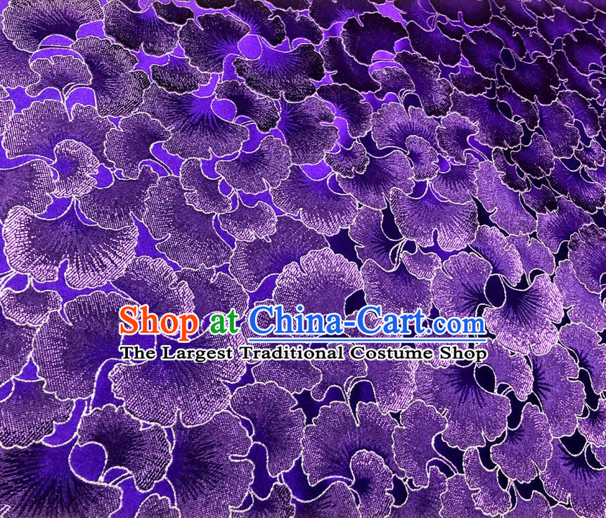 Asian Chinese Traditional Ginkgo Leaf Pattern Design Purple Brocade Fabric Silk Tang Suit Tapestry Material