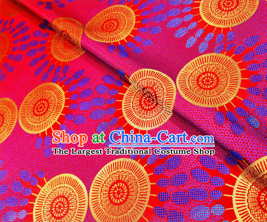 Asian Chinese Traditional Wheel Flower Pattern Design Red Brocade Fabric Silk Tapestry Mongolian Robe Material