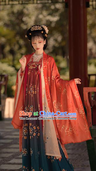 Chinese Ancient Princess Consort Costumes Tang Dynasty Noble Rani Hanfu Cape Blouse and Dress Garment Complete Set