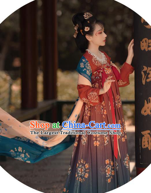 Chinese Ancient Princess Consort Costumes Tang Dynasty Noble Rani Hanfu Cape Blouse and Dress Garment Complete Set