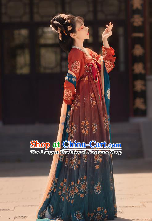 Chinese Ancient Princess Consort Costumes Tang Dynasty Noble Rani Hanfu Cape Blouse and Dress Garment Complete Set