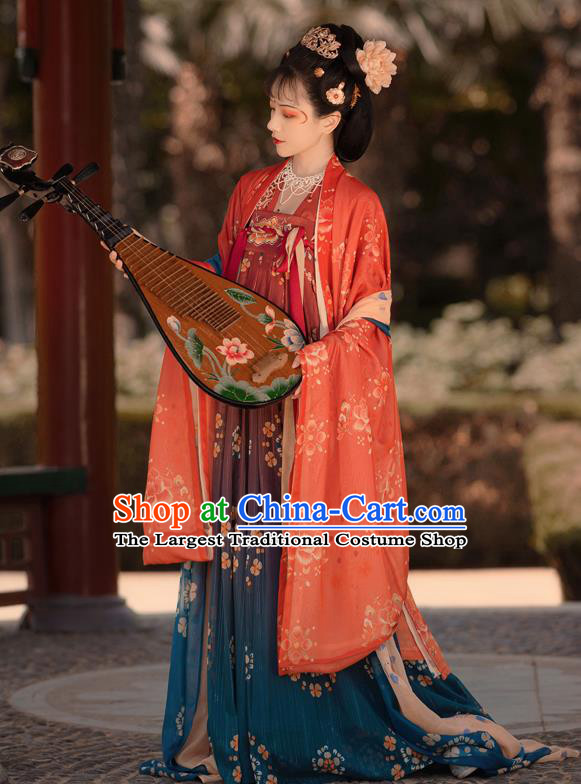 Chinese Ancient Princess Consort Costumes Tang Dynasty Noble Rani Hanfu Cape Blouse and Dress Garment Complete Set