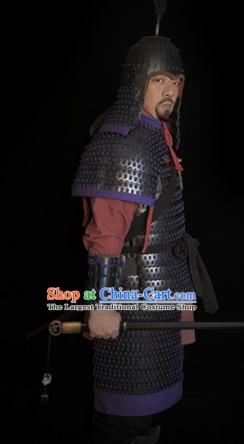 Traditional Chinese Tang Dynasty General Iron Body Armor and Helmet Ancient Warrior Costumes for Men