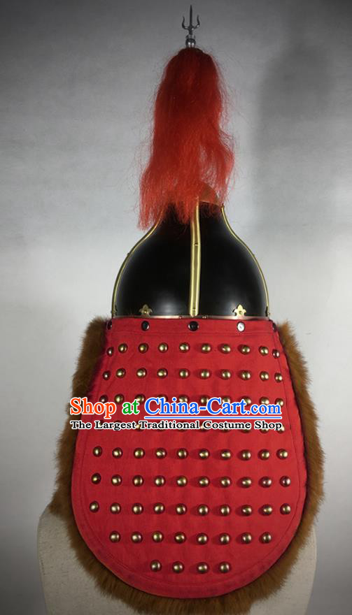 Traditional Korean Ming Dynasty General Red Body Armor and Helmet Ancient Warrior Costumes for Men