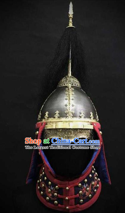 Traditional Chinese Ming Dynasty General Armet Iron Hat Headpiece Ancient Military Officer Cavalry Helmet for Men