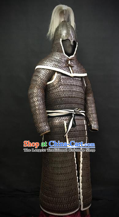Traditional Chinese Song Dynasty Western Xia Regime General Body Armor Ancient Military Officer Cavalry Costumes and Helmet Full Set