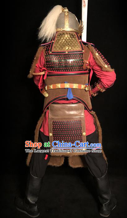 Traditional Chinese Song Dynasty General Body Armor Ancient Cavalry Warrior Costumes and Helmet Full Set