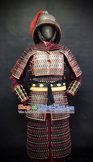 Traditional Chinese Song Dynasty Warrior Body Armor Ancient Infantry General Iron Costumes and Helmet Full Set