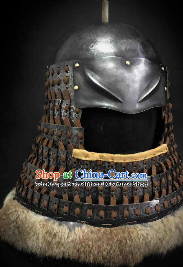 Traditional Chinese Song Dynasty Jin State General Iron Armet Hat Headpiece Ancient Military Officer Cavalry Helmet for Men